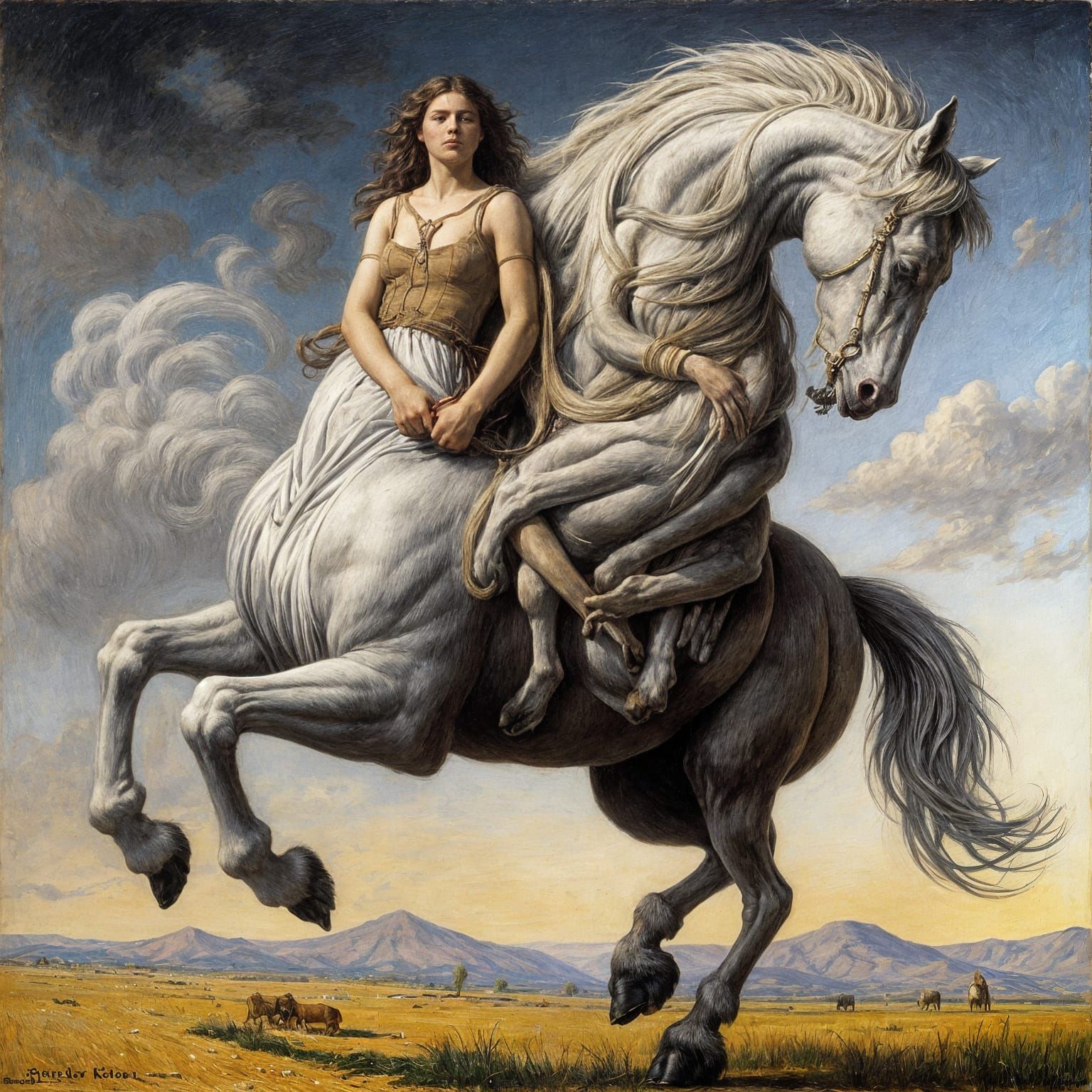 Woman on Horseback: Surreal Oil Painting in Kubin Style