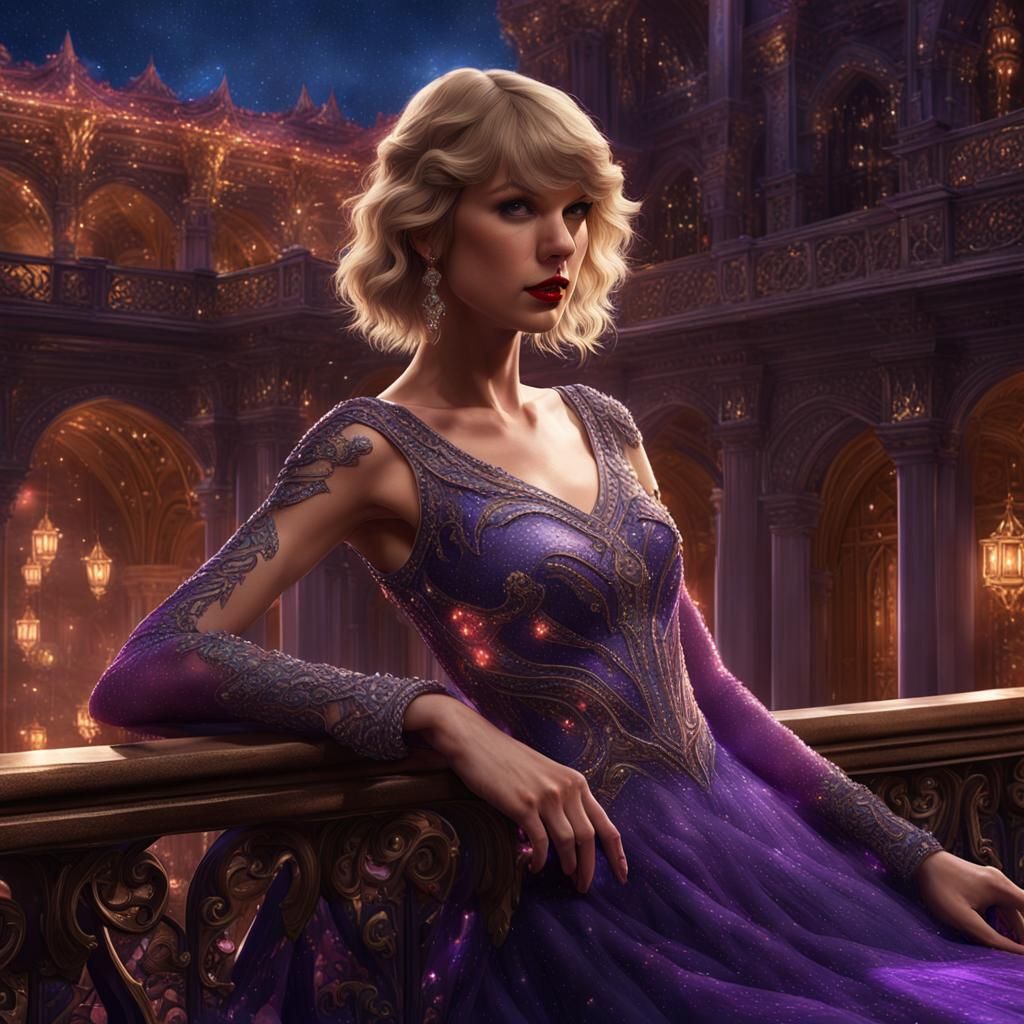 Taylor Swift in Bejeweled Dress, Dark Fantasy Art