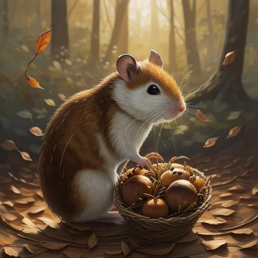 Whimsical Straw Hamster Illustration in Watercolor Style