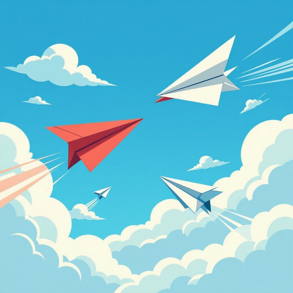 Paper Airplane Dogfight in Whimsical Style