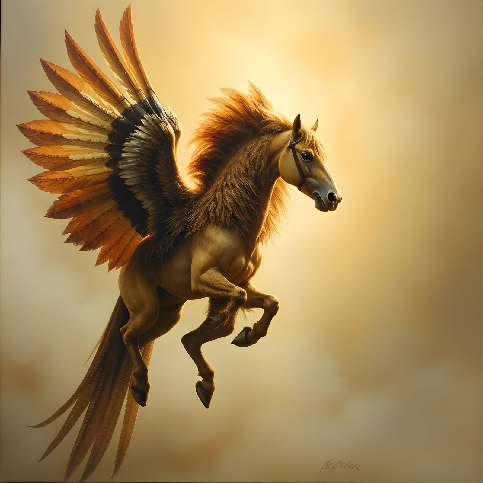 Majestic Hippogriff: An Oil Painting of Mythical Hybrid