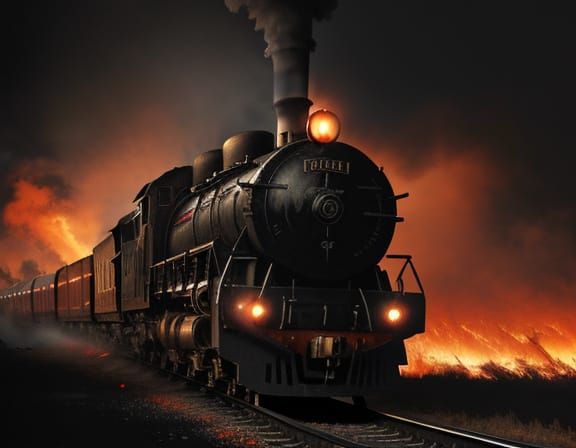 Sinister Train in Dark Grunge Oil Painting with Red Aura