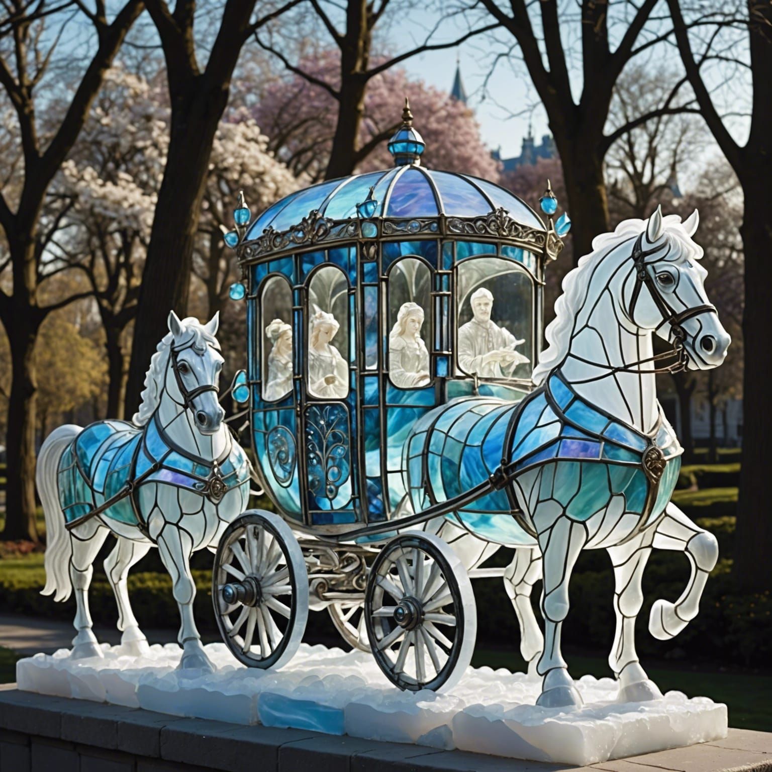 Stained Glass Cinderella Carriage Sculpture.