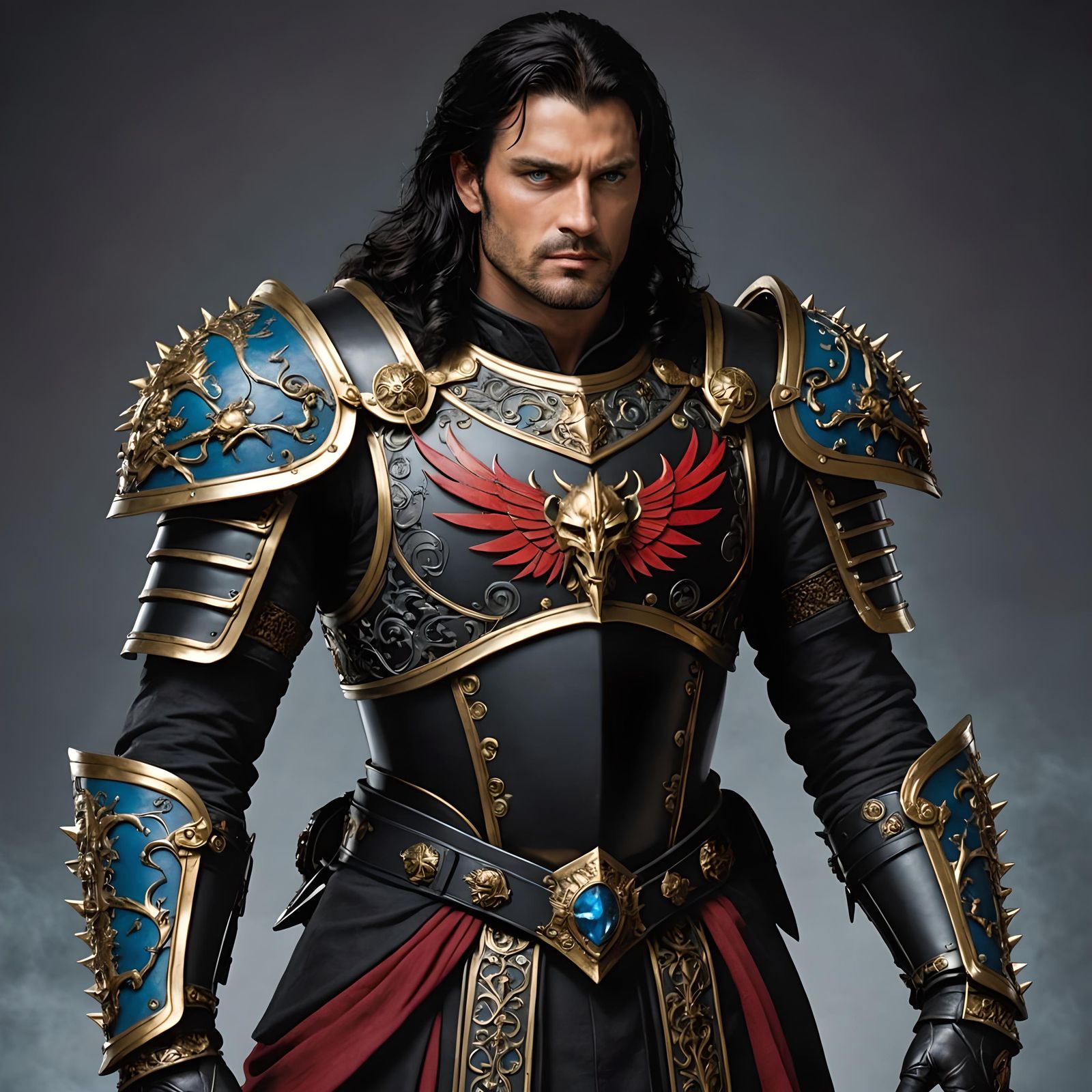 Fearsome Warrior in Dark Armor with Magic Sword