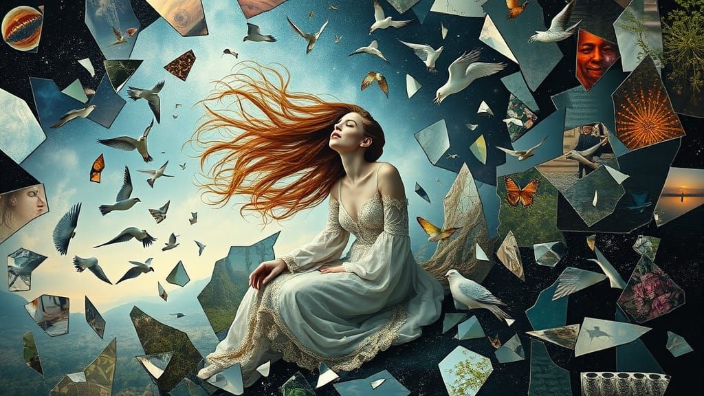 Surreal Cosmic Goddess in Shattered Mirror Landscape