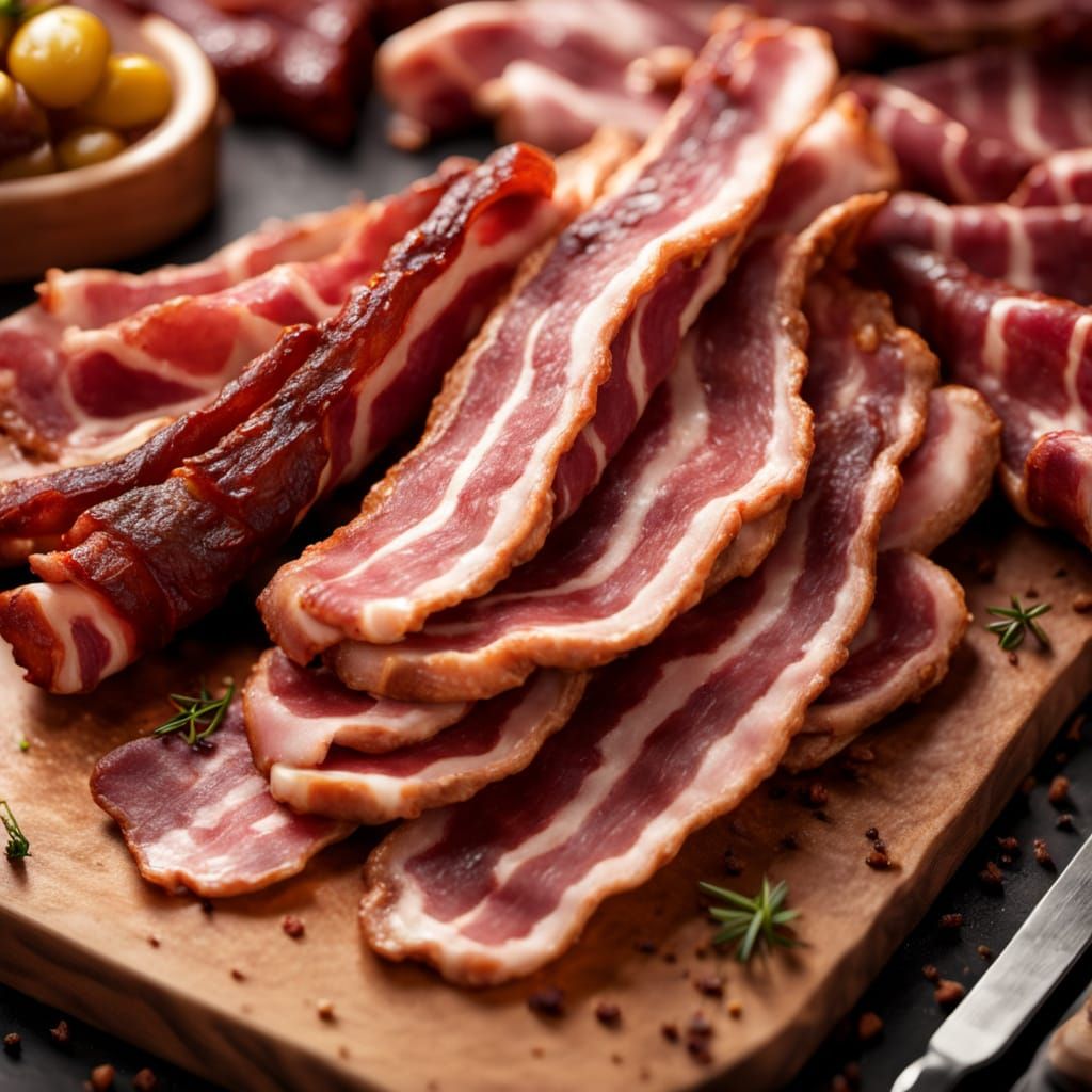 Hyper-Realistic Smoked Bacon in Butcher Shop