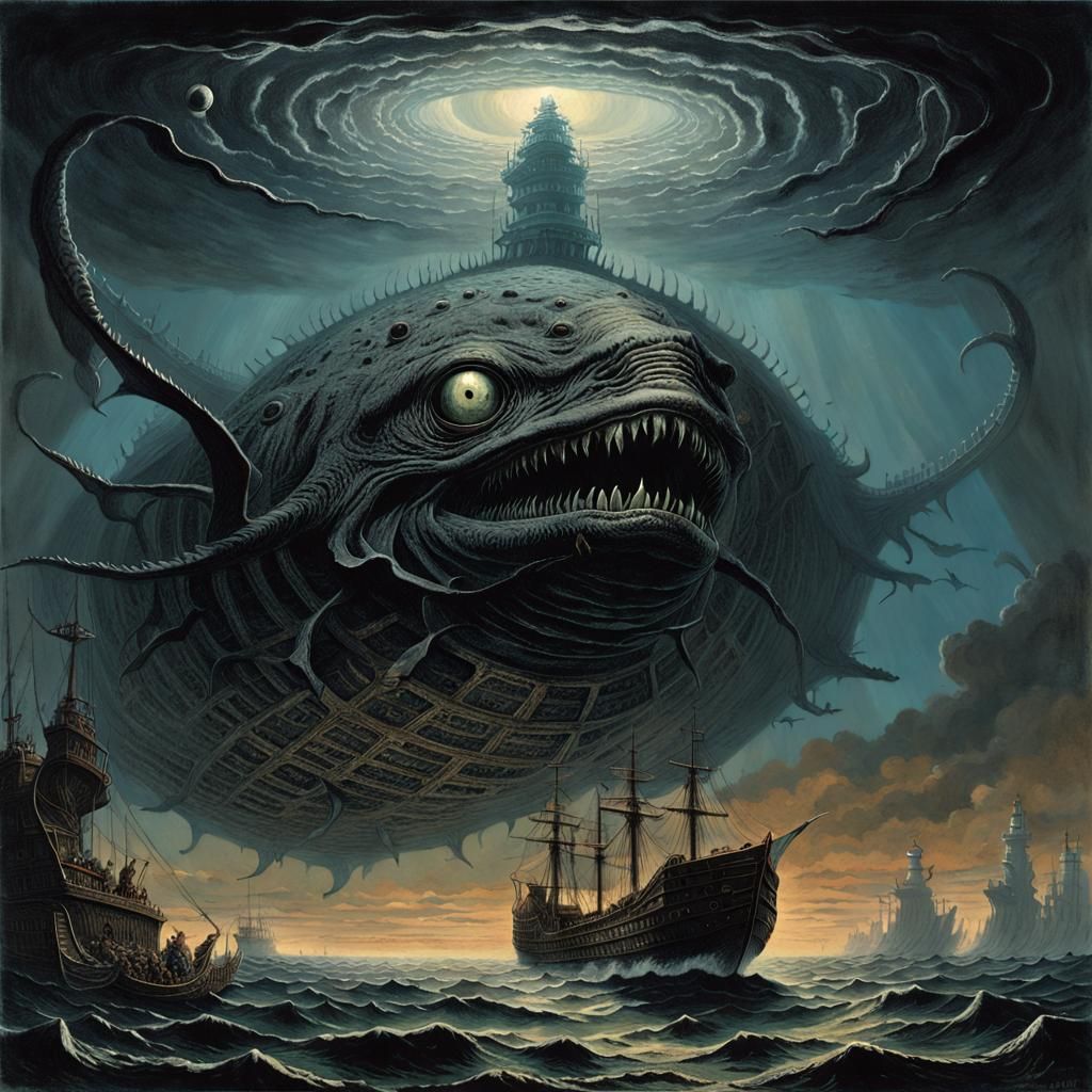 Immense Leviathan Eye Stares Upward from Ocean Depths