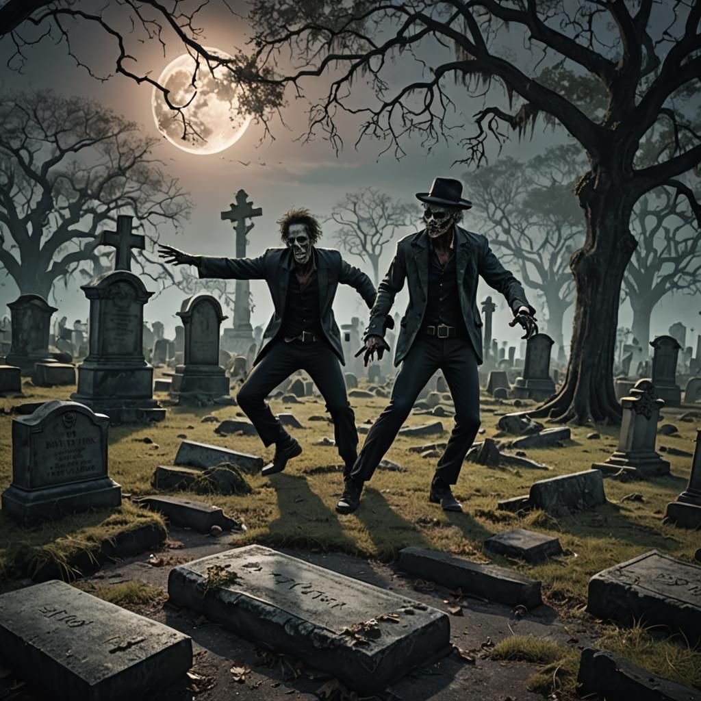 Thriller Zombie Flash Mob in Cemetery