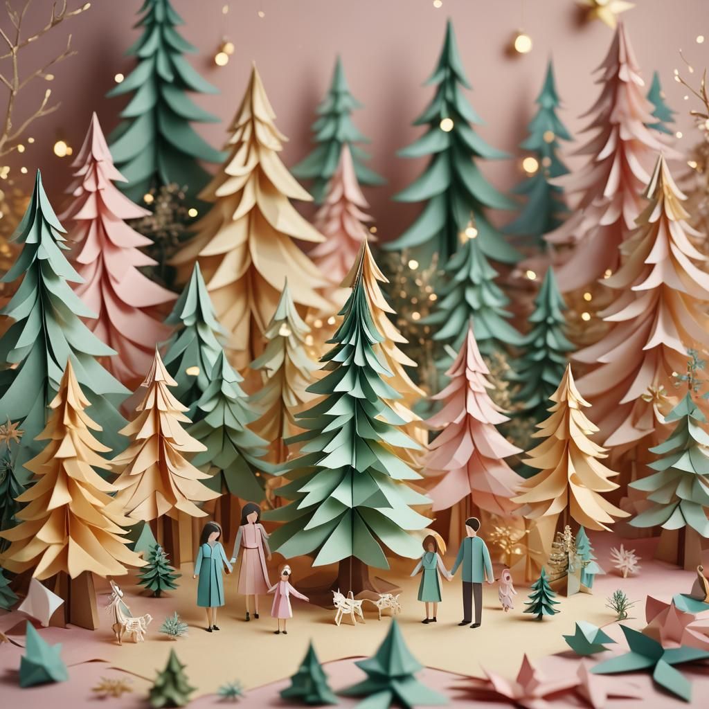 Whimsical Papercraft Christmas Family Scene