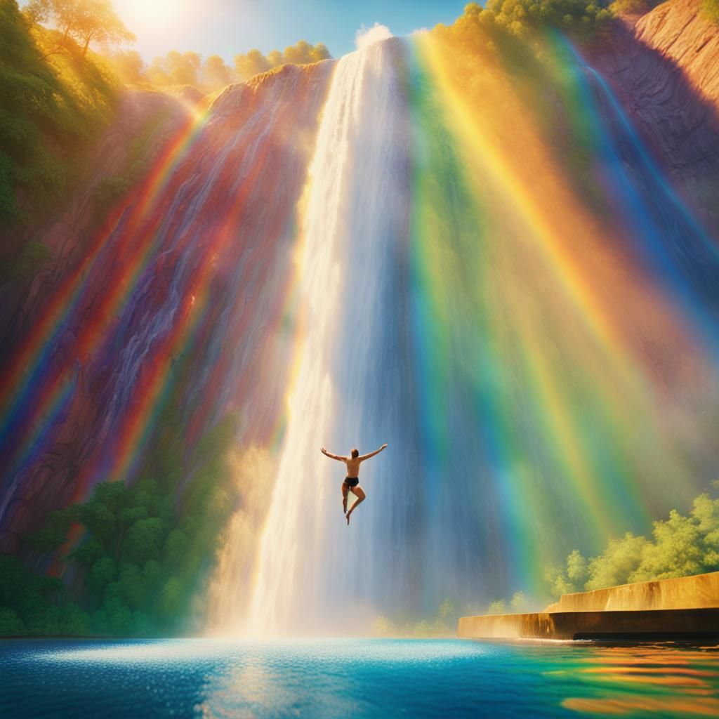 Olympic Diver Plunges Over Waterfall in Hockney Style