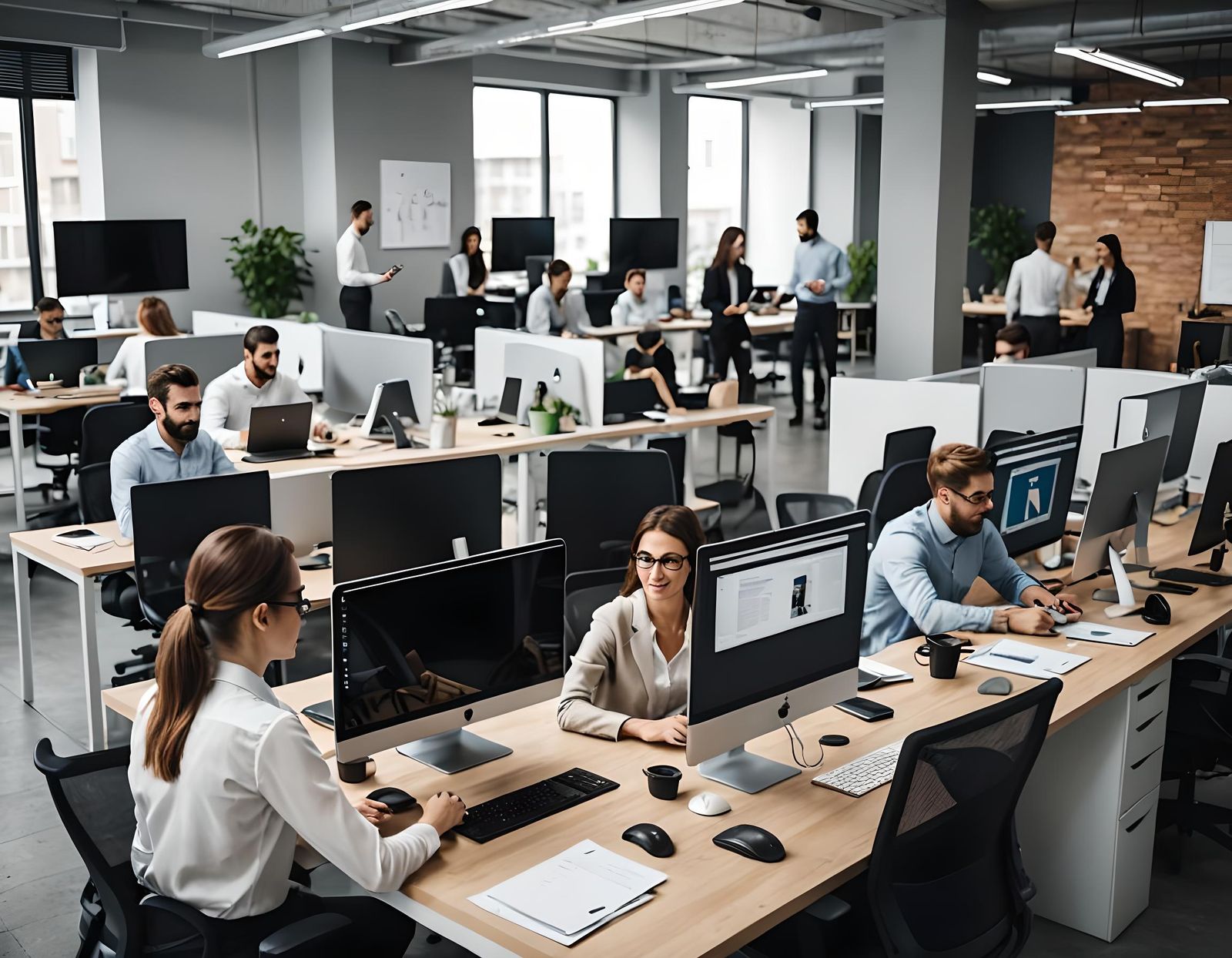 Young Professionals Collaborating in Open Office Space