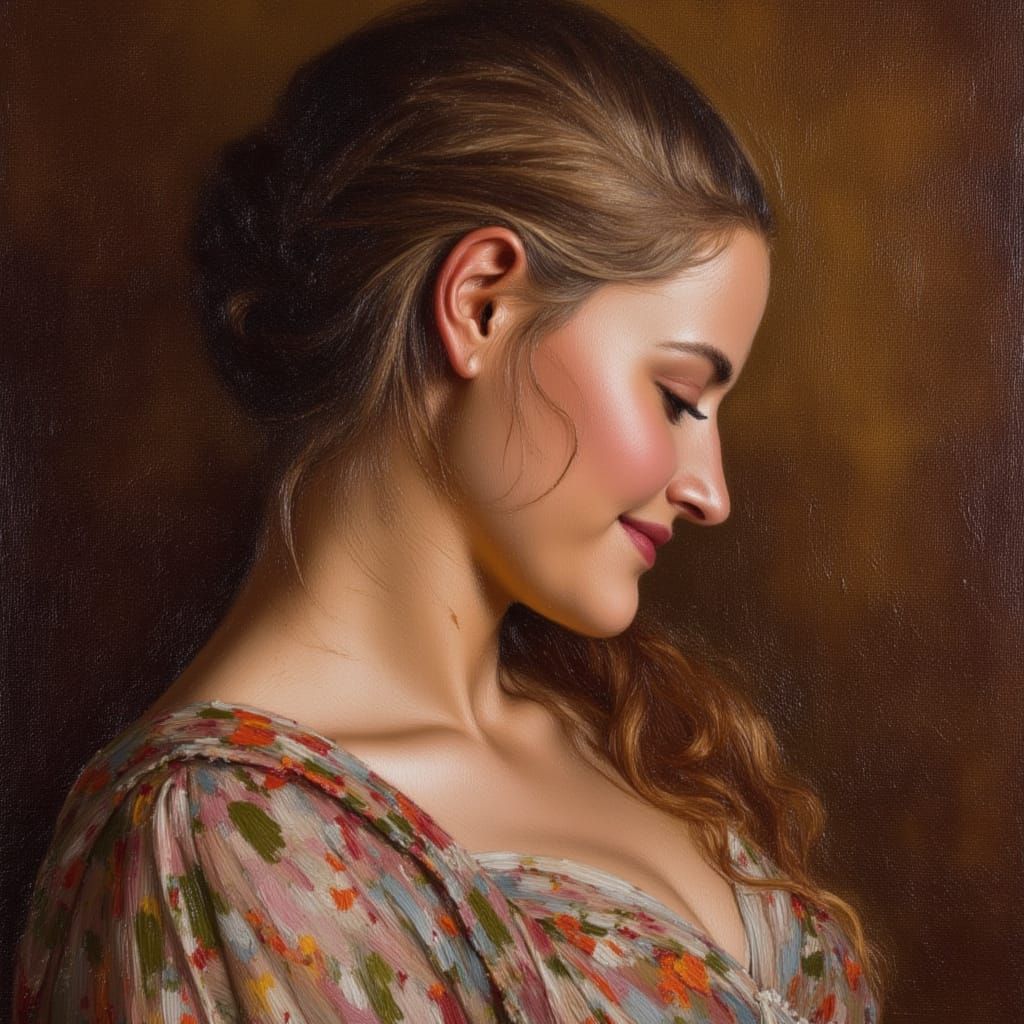 Smiling Woman Portrait in Caravaggio Style with Impasto