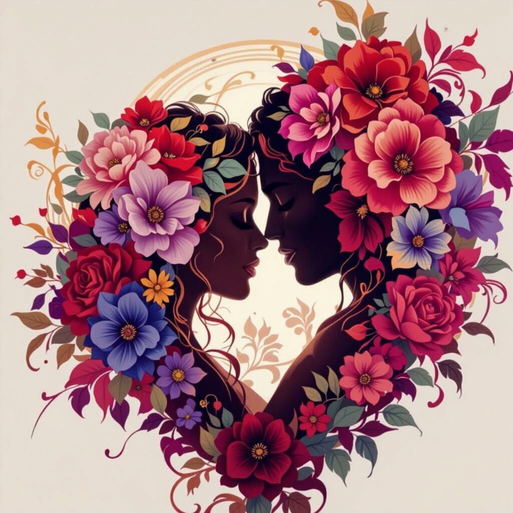 Romantic Embrace in Golden Light: Art Nouveau Style