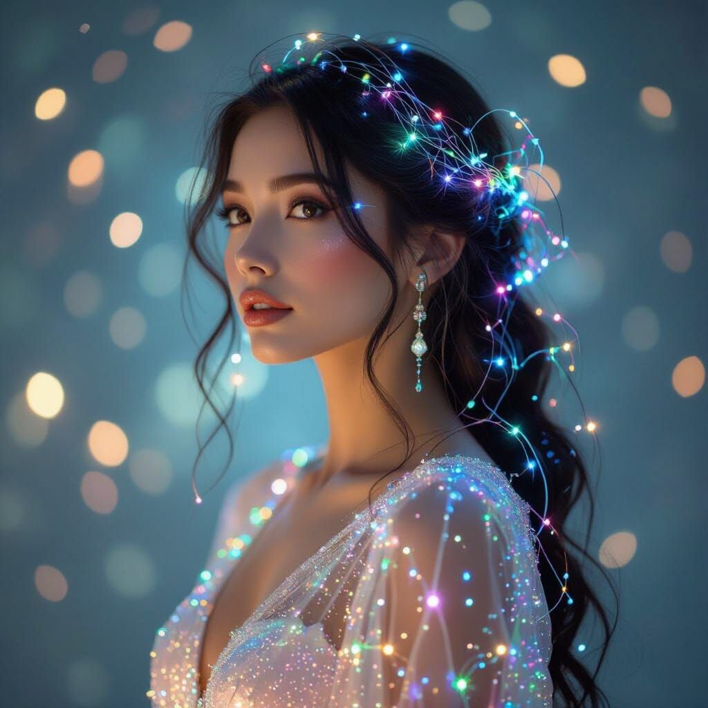 Bioluminescent Woman in Art Nouveau Style