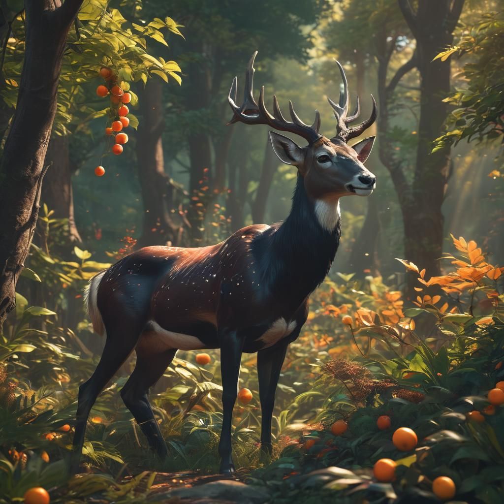 Black Buck in Forest, 3D Anime Art