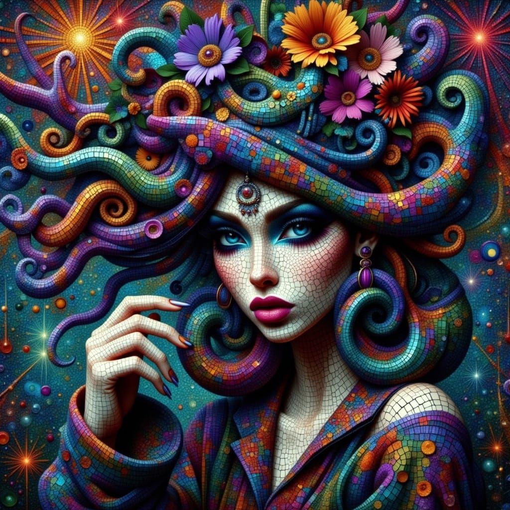 Mosaic Portrait of a Goth Grunge Beauty