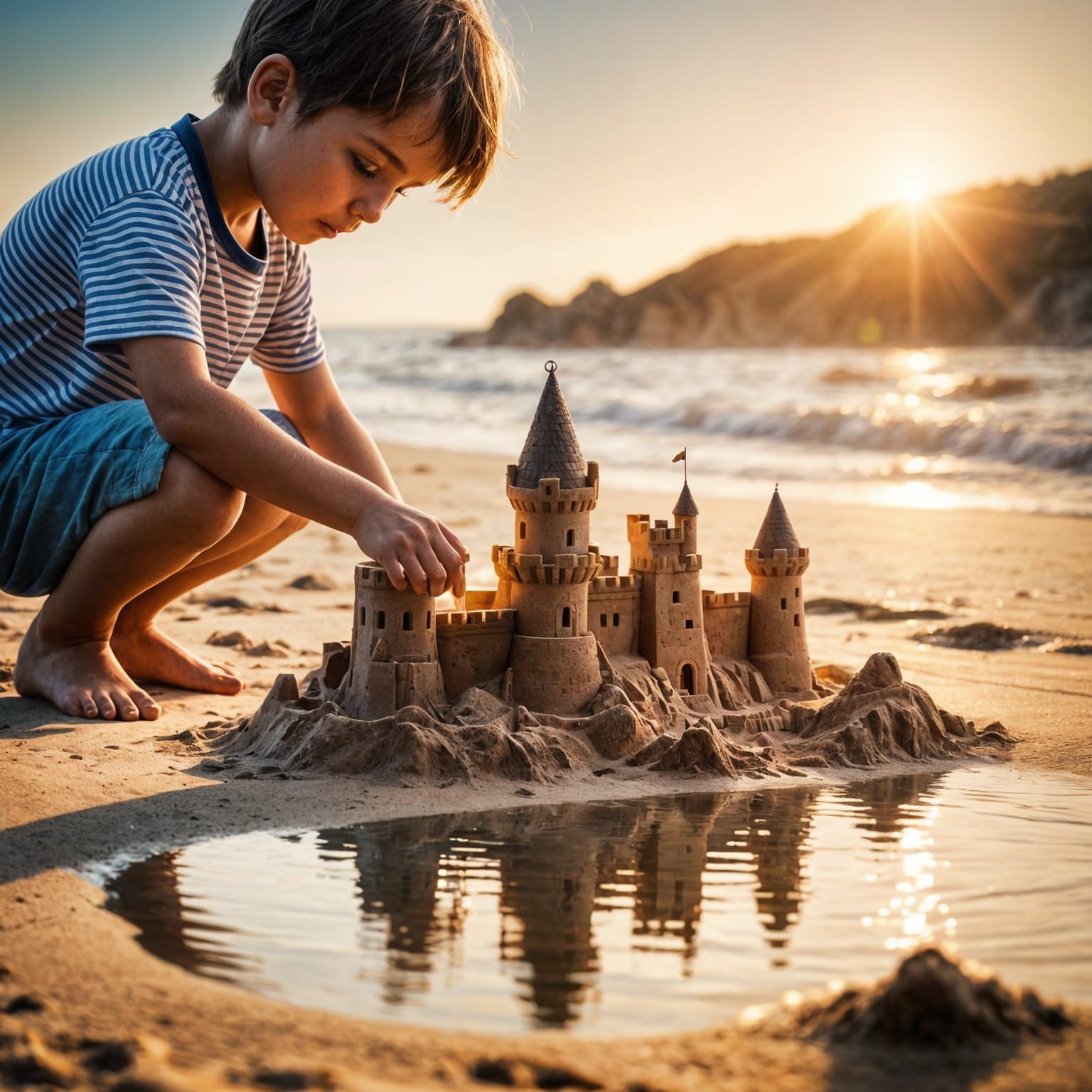 Childhood Memories at Sunset: Sandcastle on the Beach