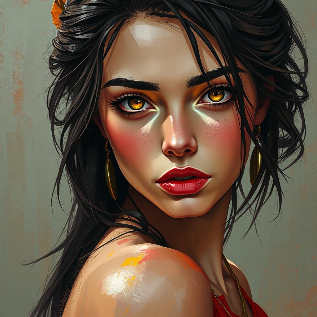 Colorful Woman with Glowing Eyes in Graffiti Style