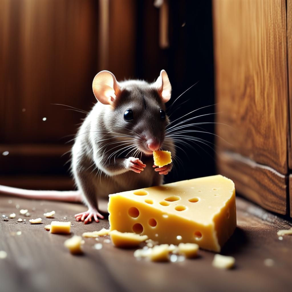 Cute Mouse Eats Cheese: Realistic 4K Photography