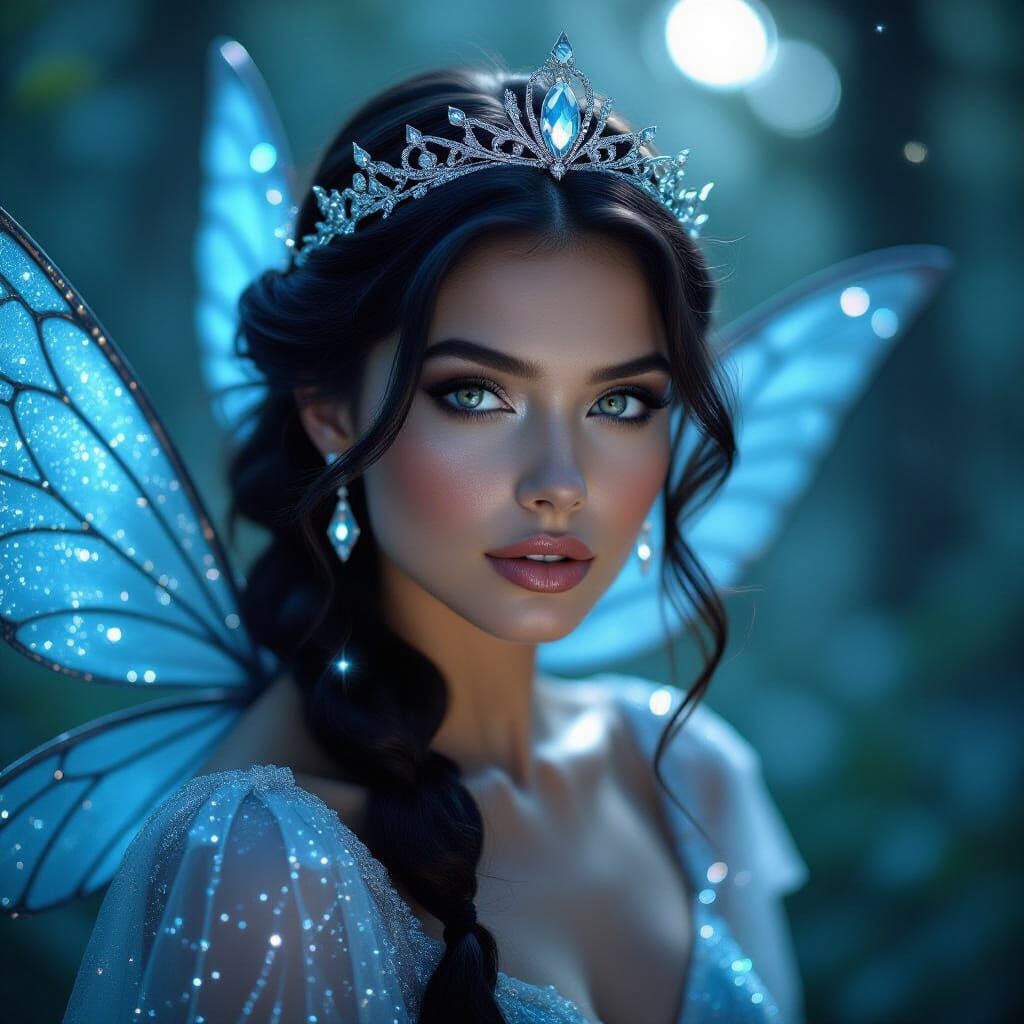 Luminescent Fairy in Moonlit Forest Portrait
