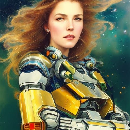 Cute Girl in Mecha Armor, Digital Art