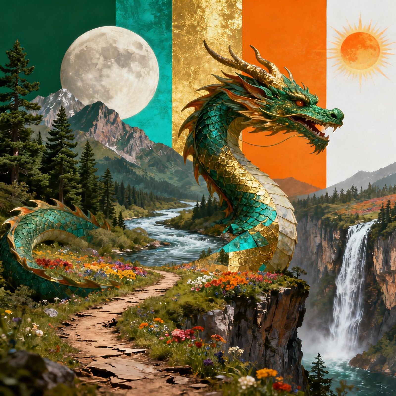 Whimsical Dragon Profile Constructed from Nature Elements