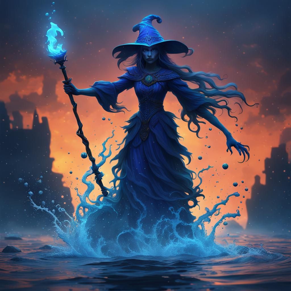 Blue Silhouette of a Water Witch