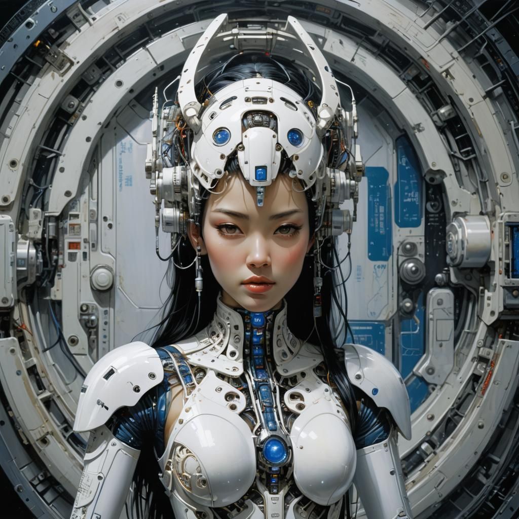 Elegant Cyberpunk Asian Cyborg Princess