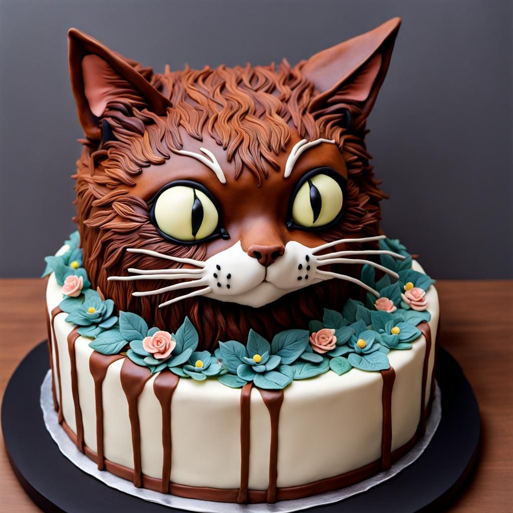 Cat Cake Sculpture in Studio Ghibli Style