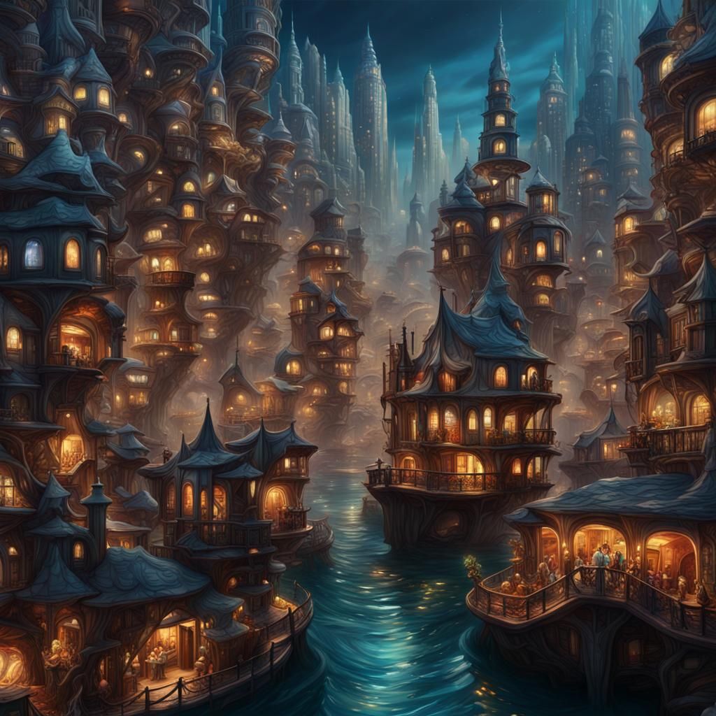 Fantastical City Inside Oyster Shell: Digital Matte Painting