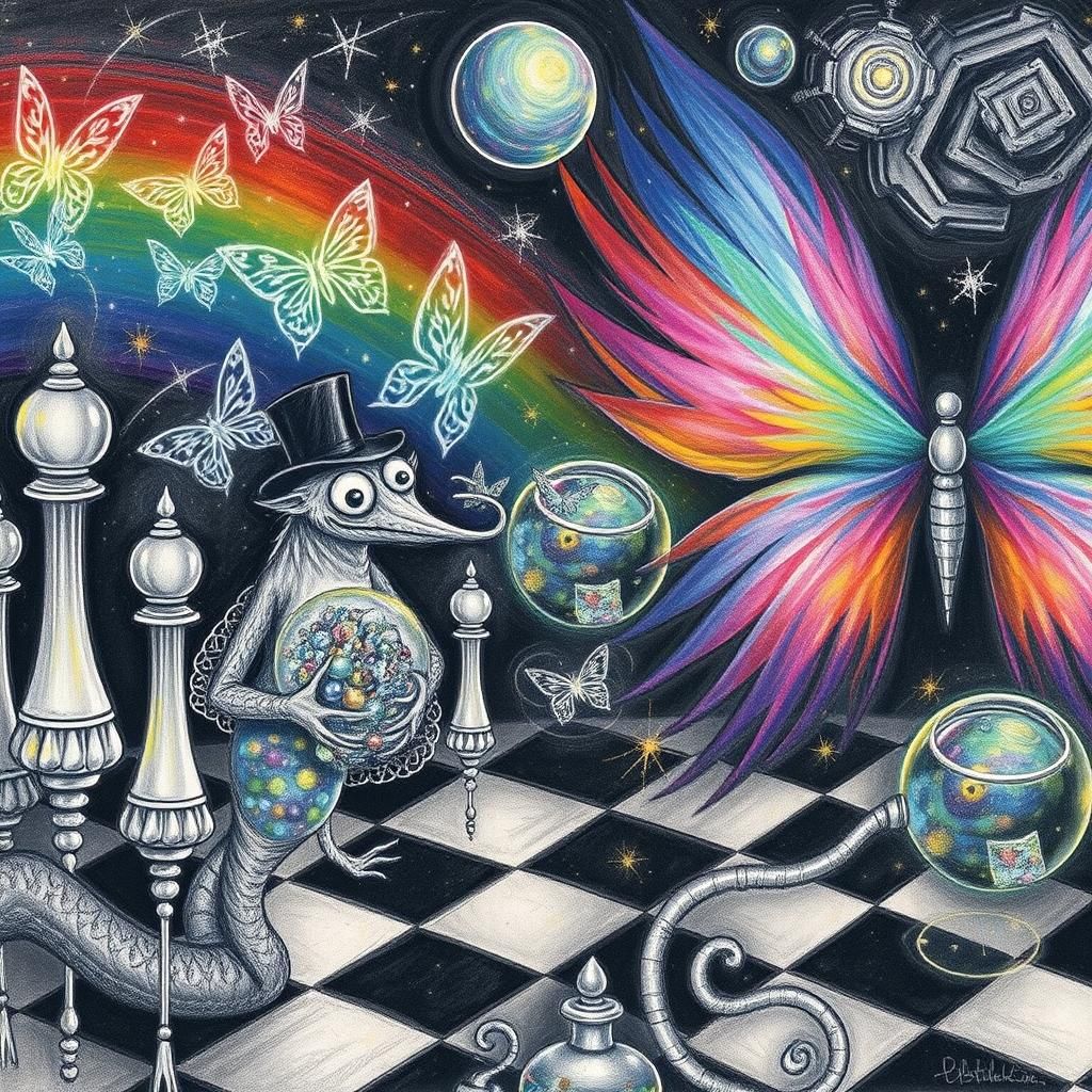 Gothic Creature with Butterflies, in Van Gogh Crayon Style