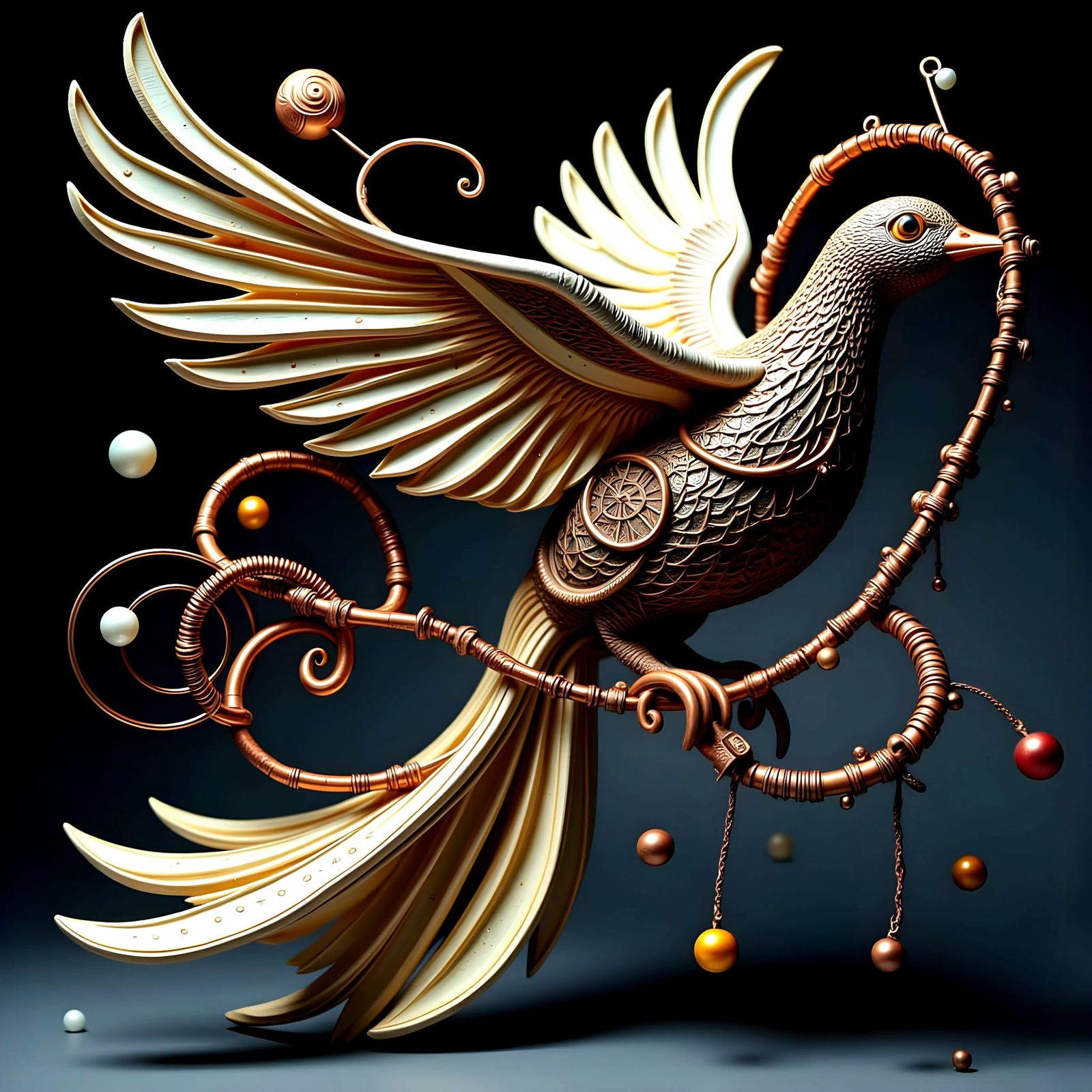 Copper Dove Sculpture Taking Flight