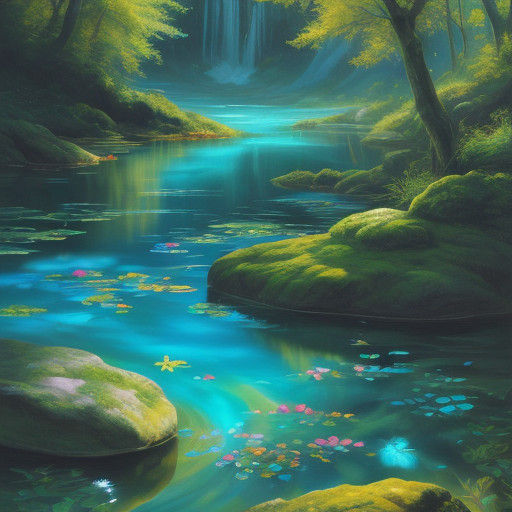 Surreal Mermaids and Nymphs Play in a Vibrant River Pond