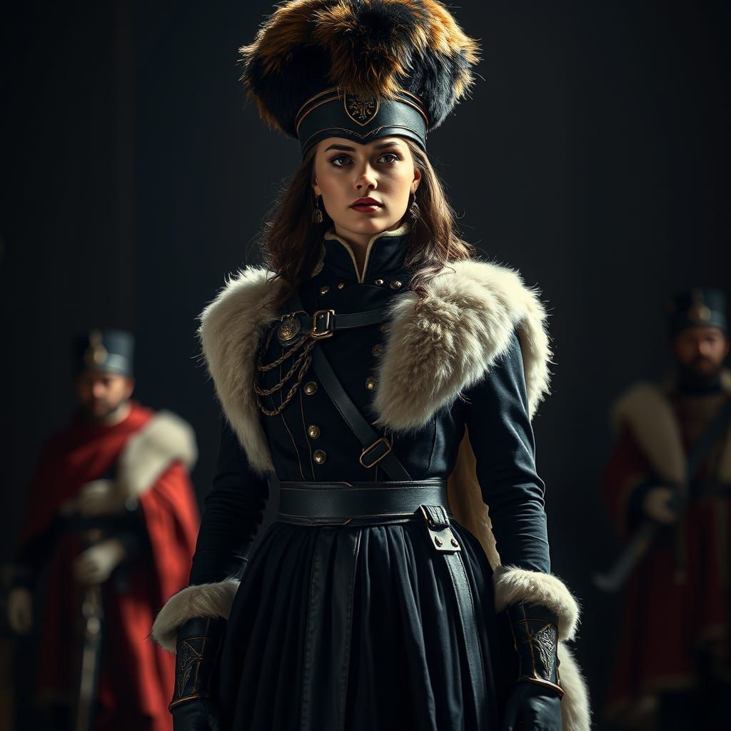 Stoic Woman in Kings Guard Uniform, Cinematic Portrait