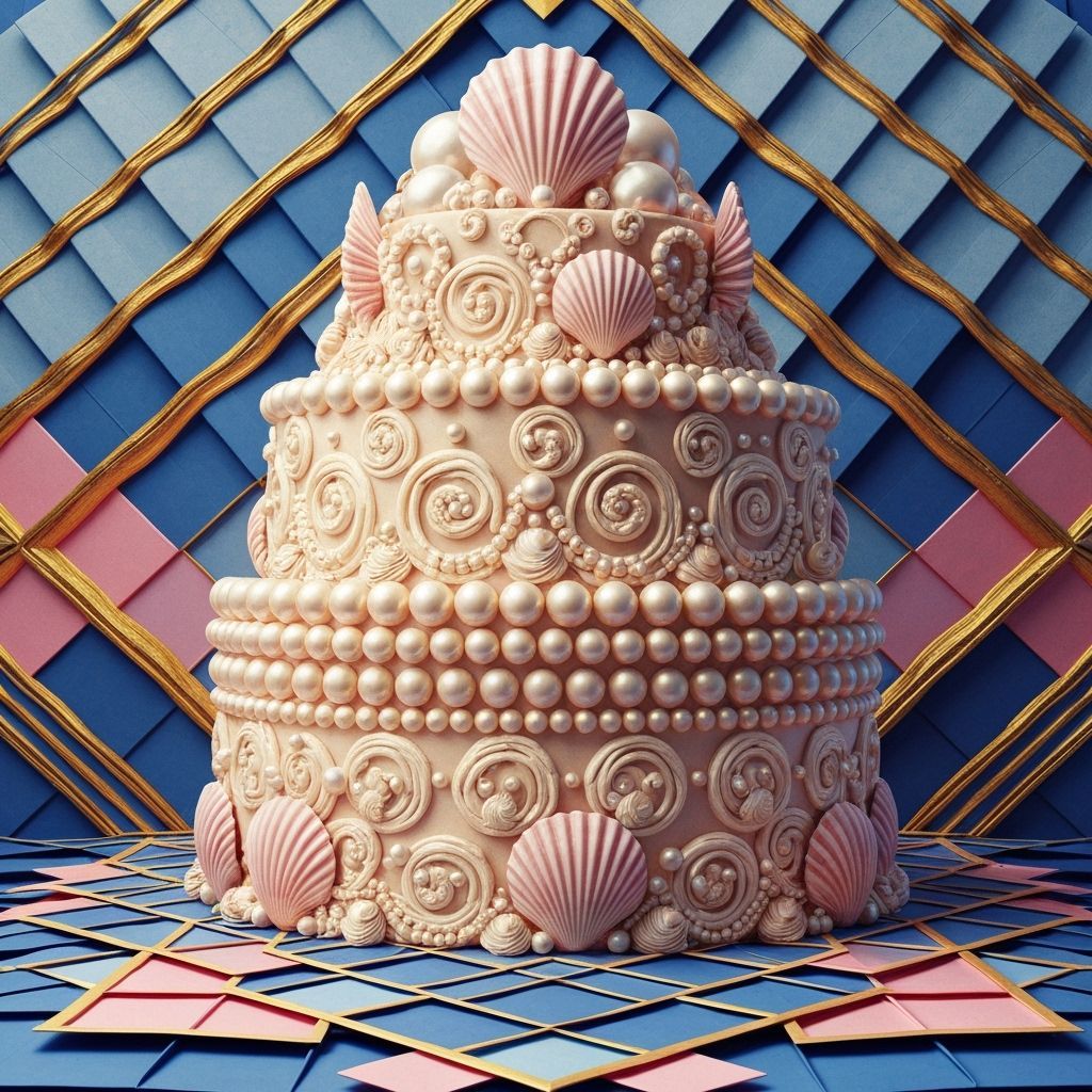 Extravagant Pearl and Seashell Wedding Cake in Opulent Style