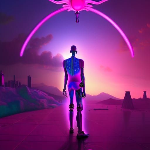 Pink purple and blue cyber skeleton