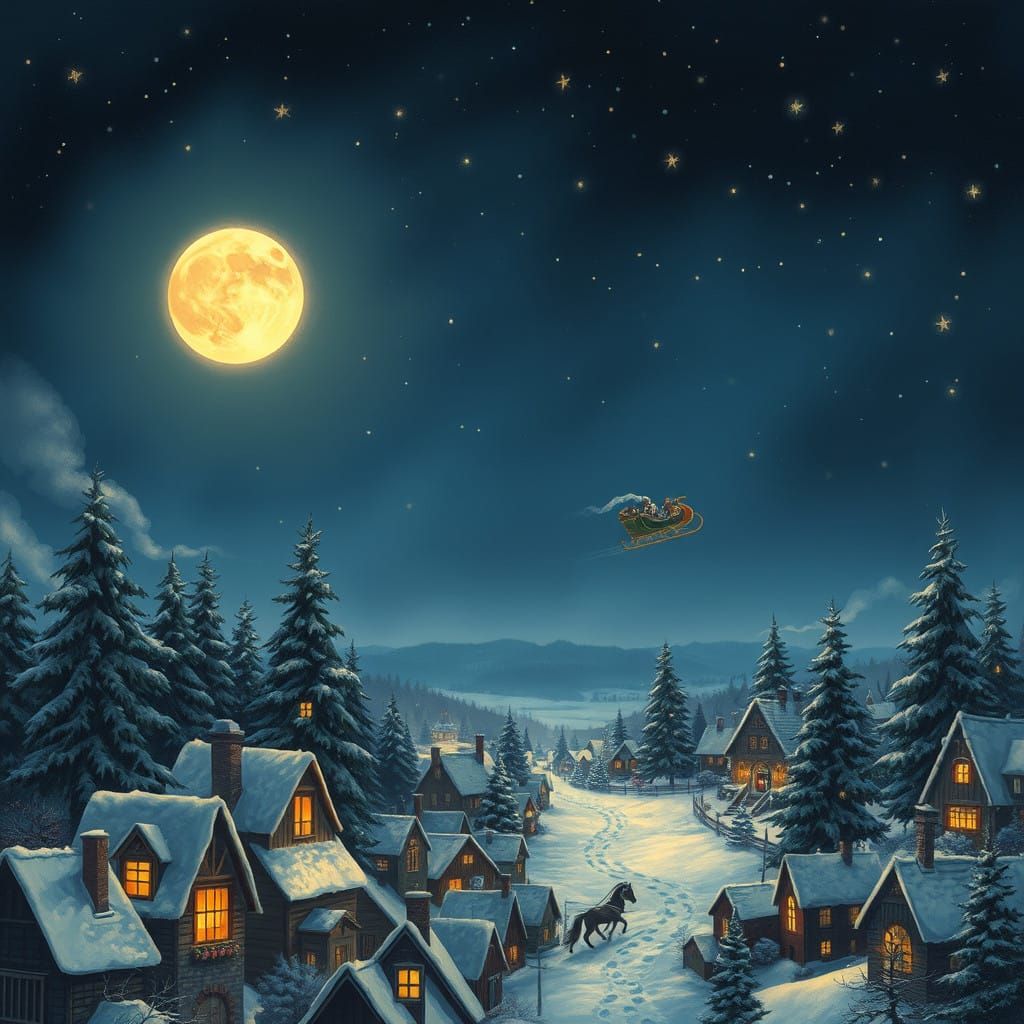 Enchanting Christmas Eve Nightscape in Whimsical Style