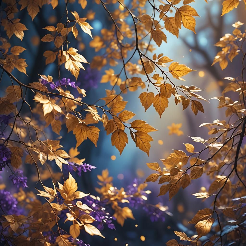 Golden Leaves Dance in Ethereal Fantasy Art