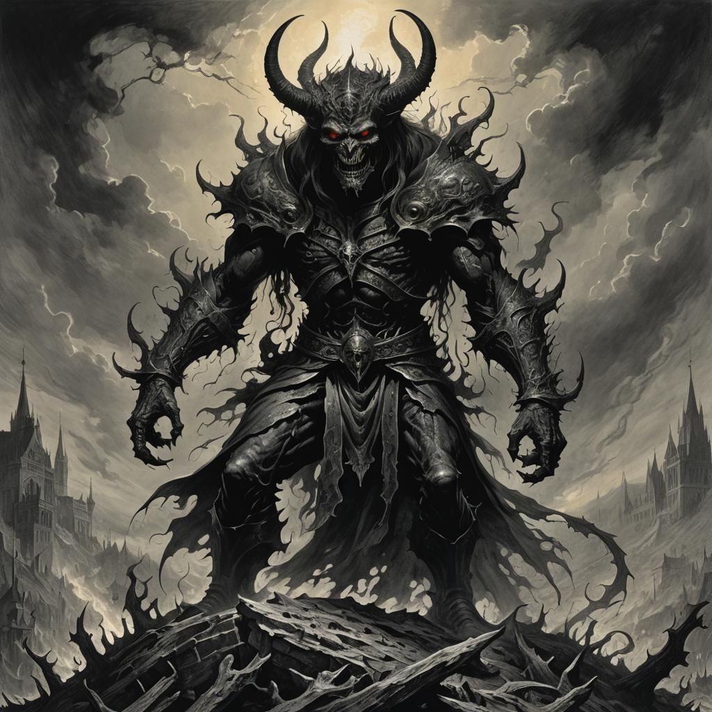 Metallic Shadow Demon in Dark Fantasy Style