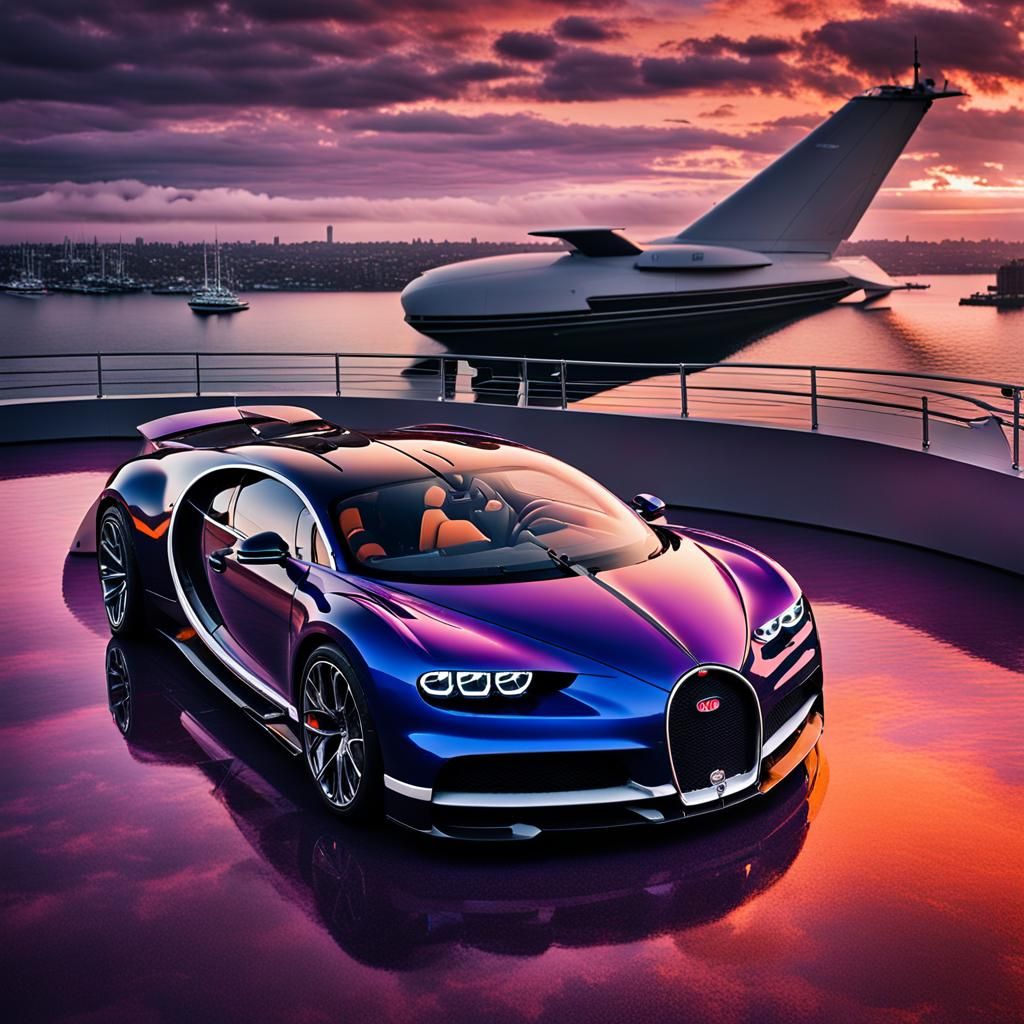 Bugatti Chiron on Yacht at Sunset: Automotive Photography