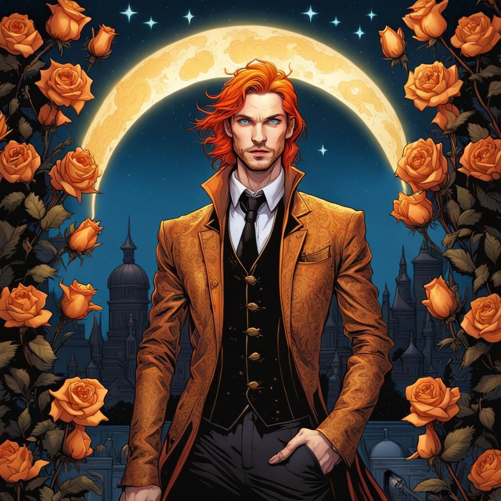 Gothic Vampire Portrait Under a Starry Night