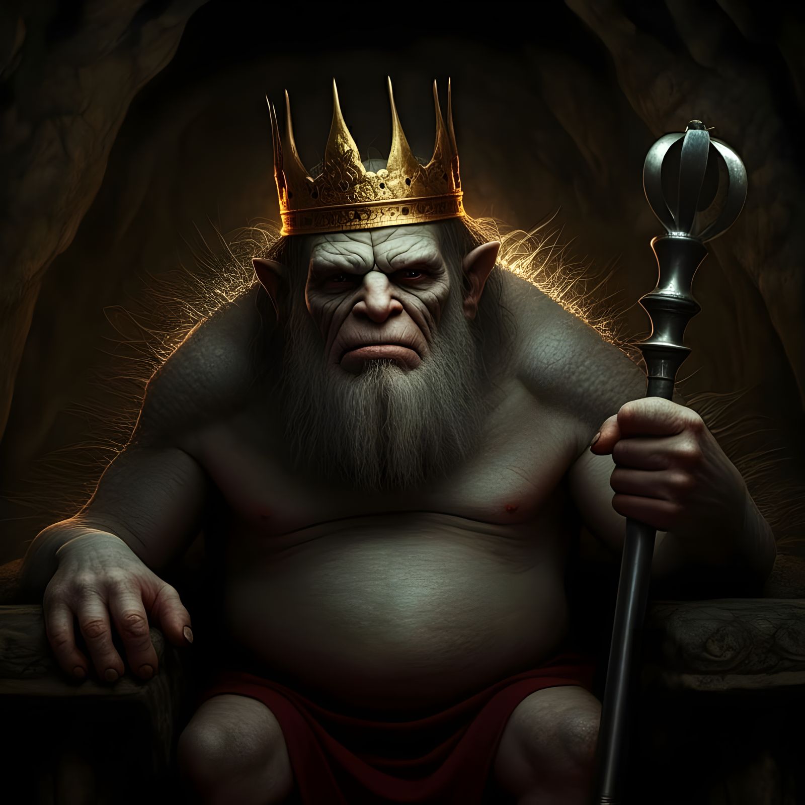 Realistic Troglodyte King in Golden Tiara, CGI Diorama