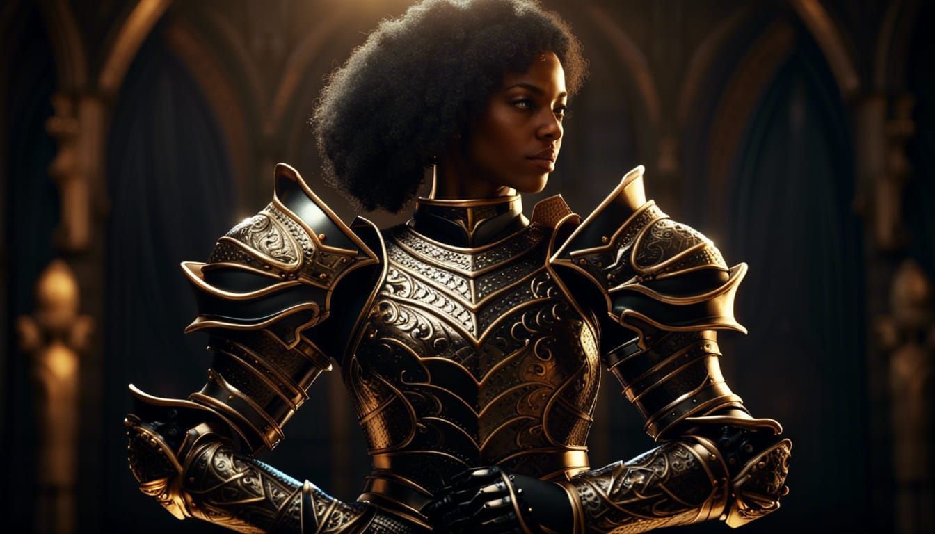 Female Knight in Black and Gold Armor