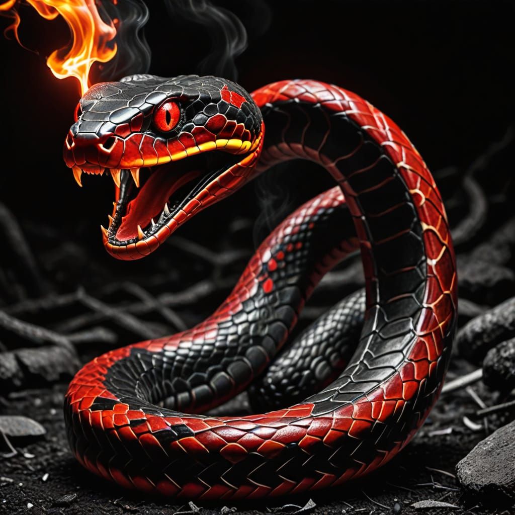 Bright Red Burning Snake Lunging Forward