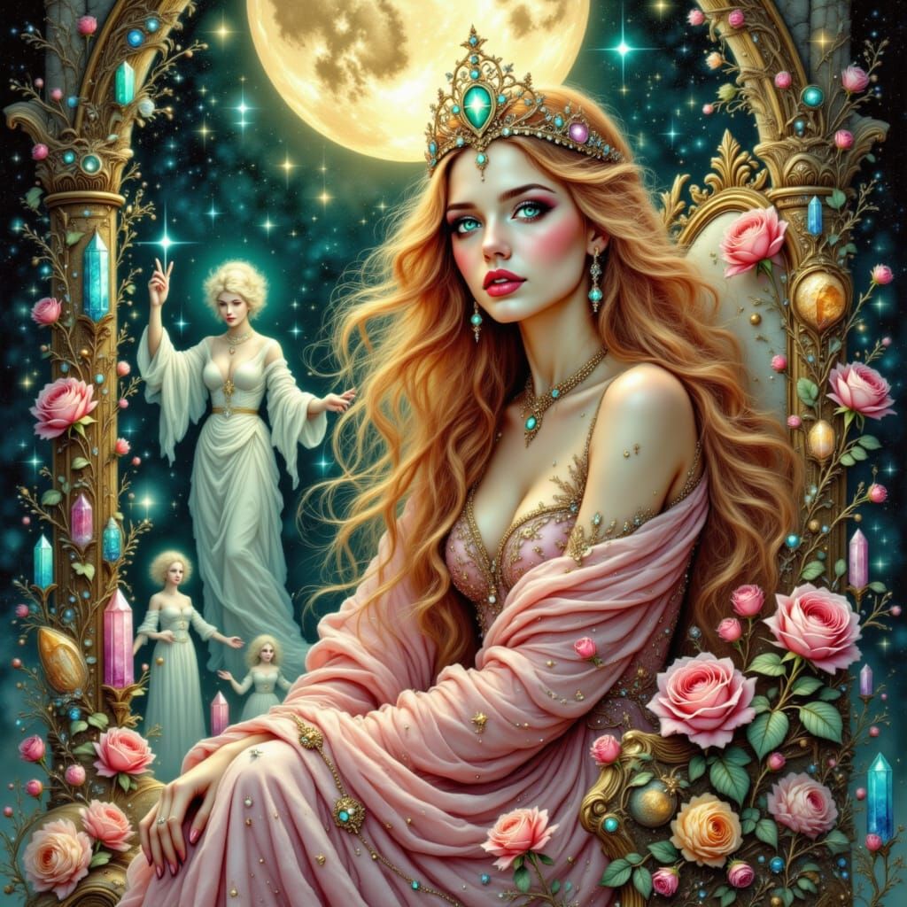 Celestial Empress with Rose Gold Hair in Nouveau Style