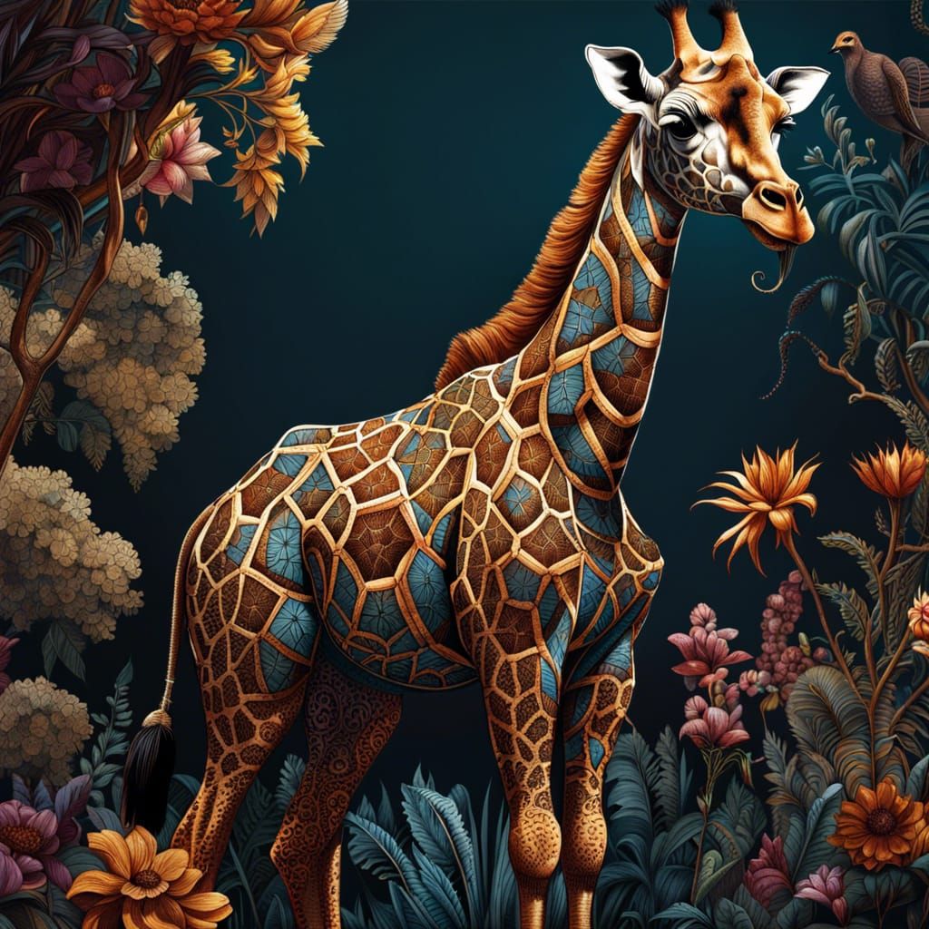 Elegant Giraffe: Intricate Ink Illustration