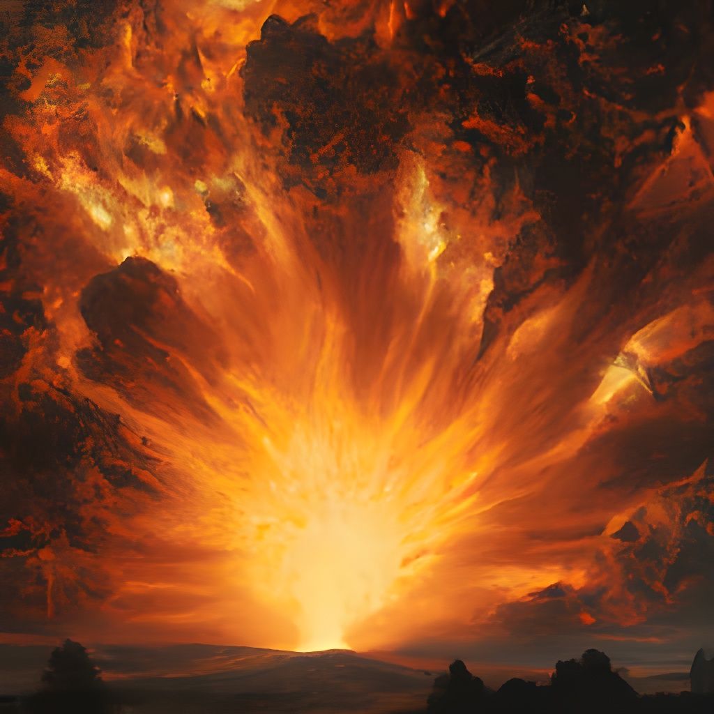 Magmatic Explosion in Hellfire War as Oil Painting