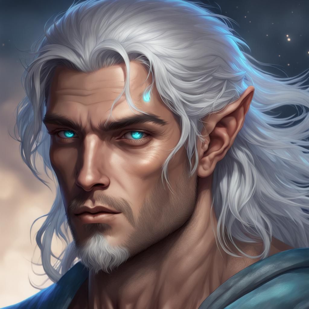 Moon Elf Portrait with Glowing Tattoos