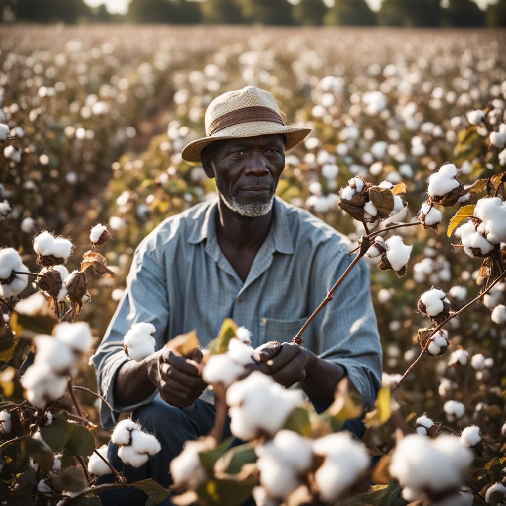 Man Harvesting Cotton in Natural Light: Photography