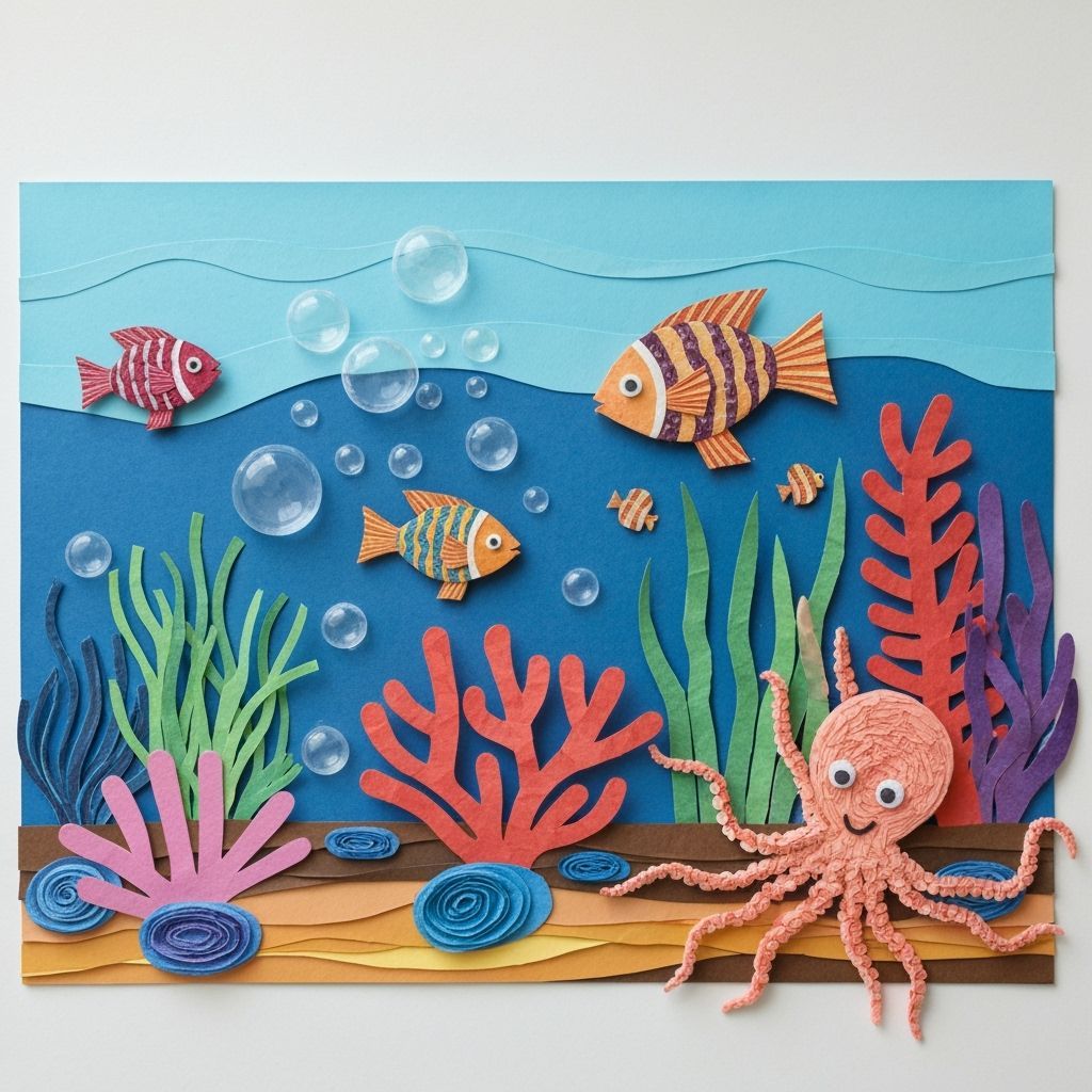 Vibrant Underwater Scene in Paper Collage Style